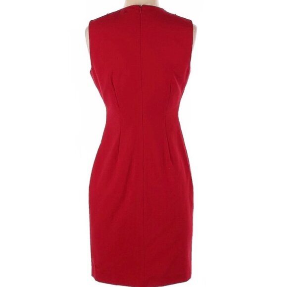 Calvin Klein SZ 6 Red Fitted Column Dress Ruffle Formal Career Party Wedding Gue - Picture 2 of 7
